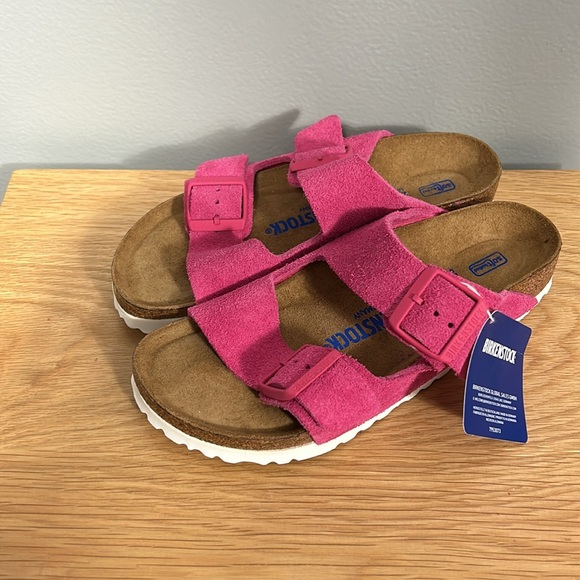 Birkenstock New Women's Arizona SF Sandal Fuchsia Tulip Suede 37 240 L 6 M 6 - Picture 2 of 10